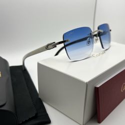 Cartier CT0046S 001 Blue Silver Buffalo Horn Sunglasses for Sale