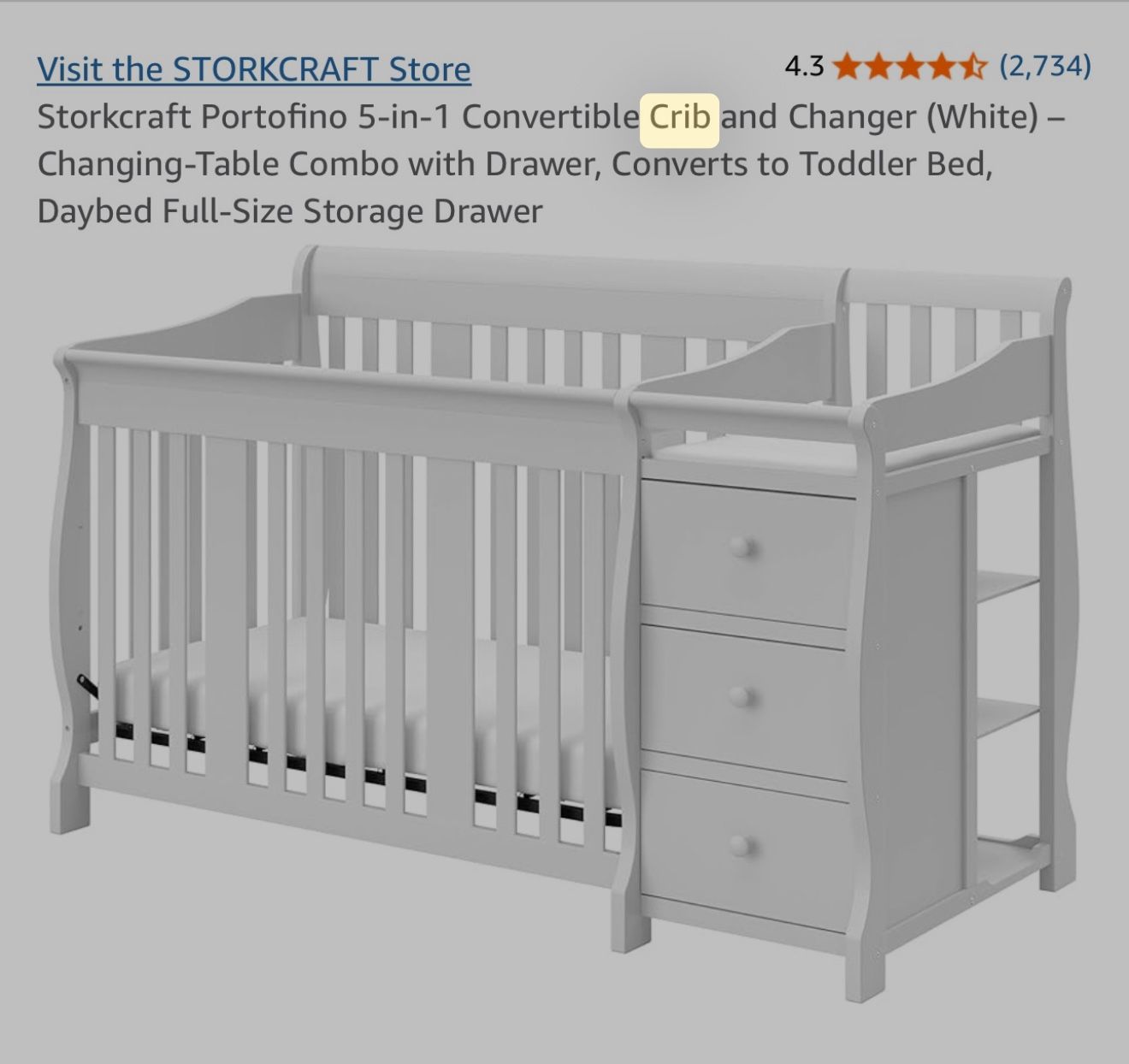 Crib with Attached Changing Table 