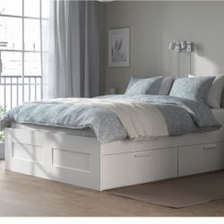 IKEA BRIMNES Full Bed Frame with Storage +full matress– White
