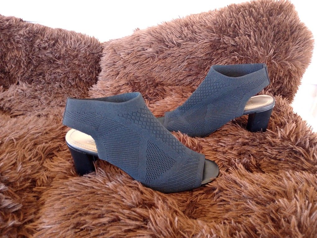 Impo | Women's Velancy Black Knit Block Heels Slingback Shoes Size 7.5