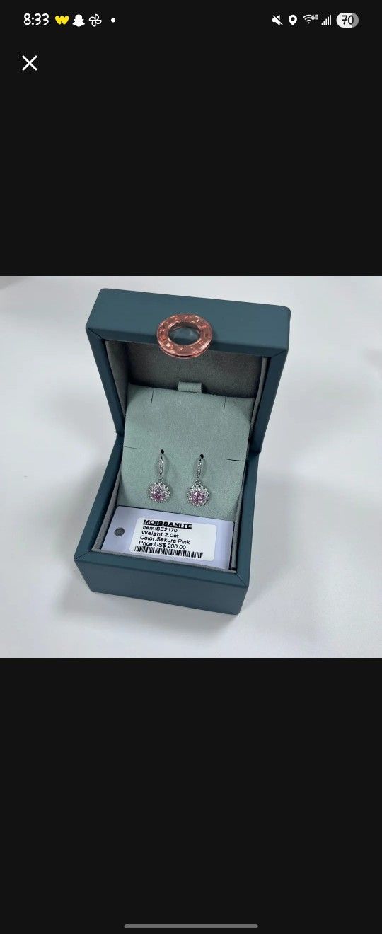 Pink Moissanite Earrings White Gold Plated Orig. $200