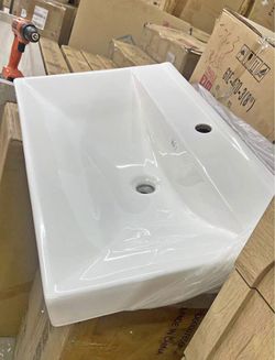 Brand New 30" x 18" White Ceramic Bathroom Vanity Sink - Single Hole