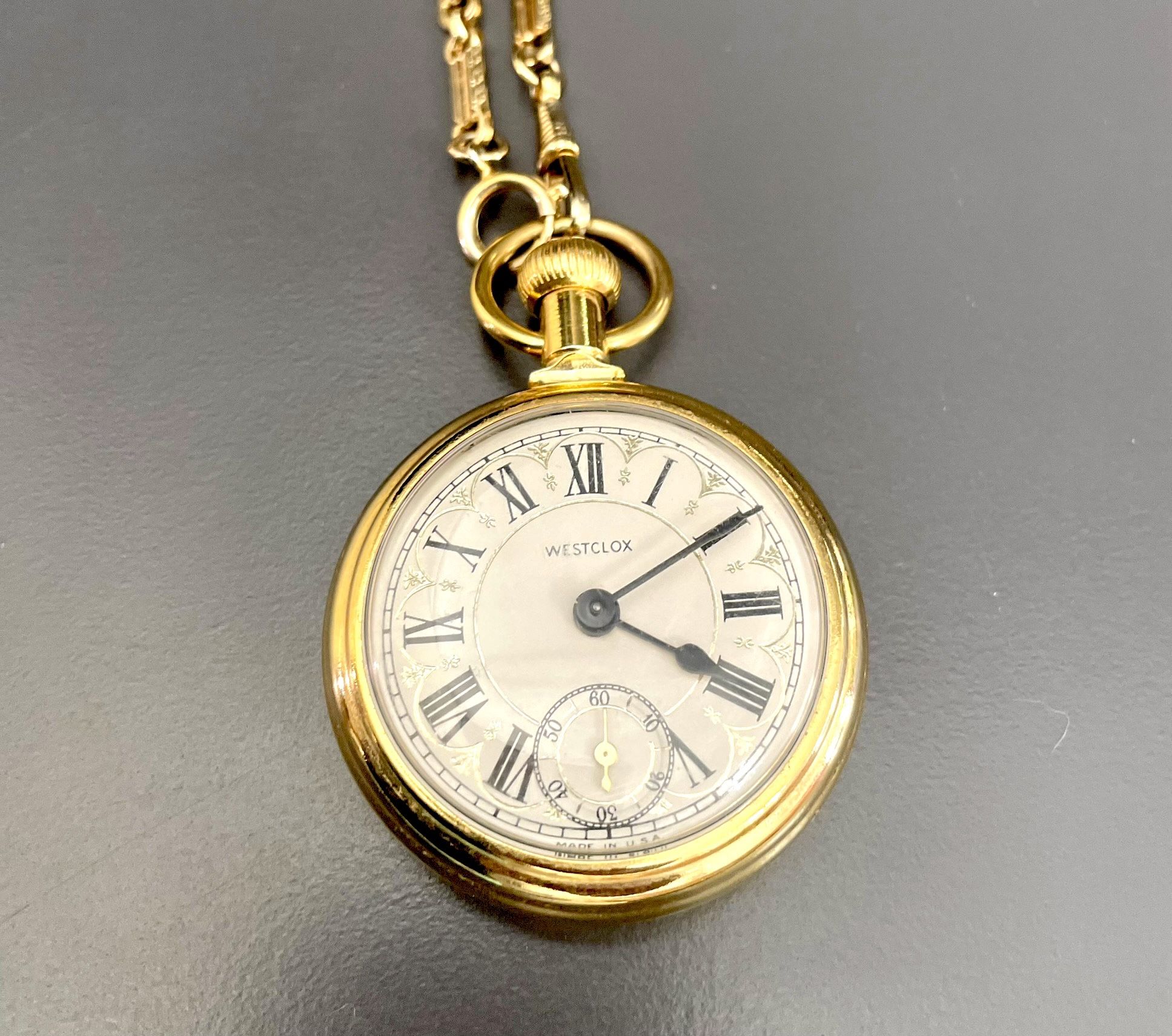 Westclox Golden Pocket Watch Train Railroad