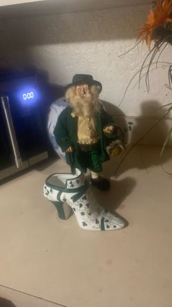Irish Leprechaun Figurine with Shamrock Shoe