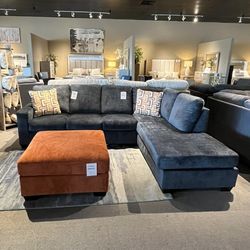 Blue 2pc Chaise Sectional Couch