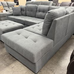 BRAND NEW Reversable Sofa Sectional, Gray Couch, Ottoman Storage, Drop Down Table Cup Holders 