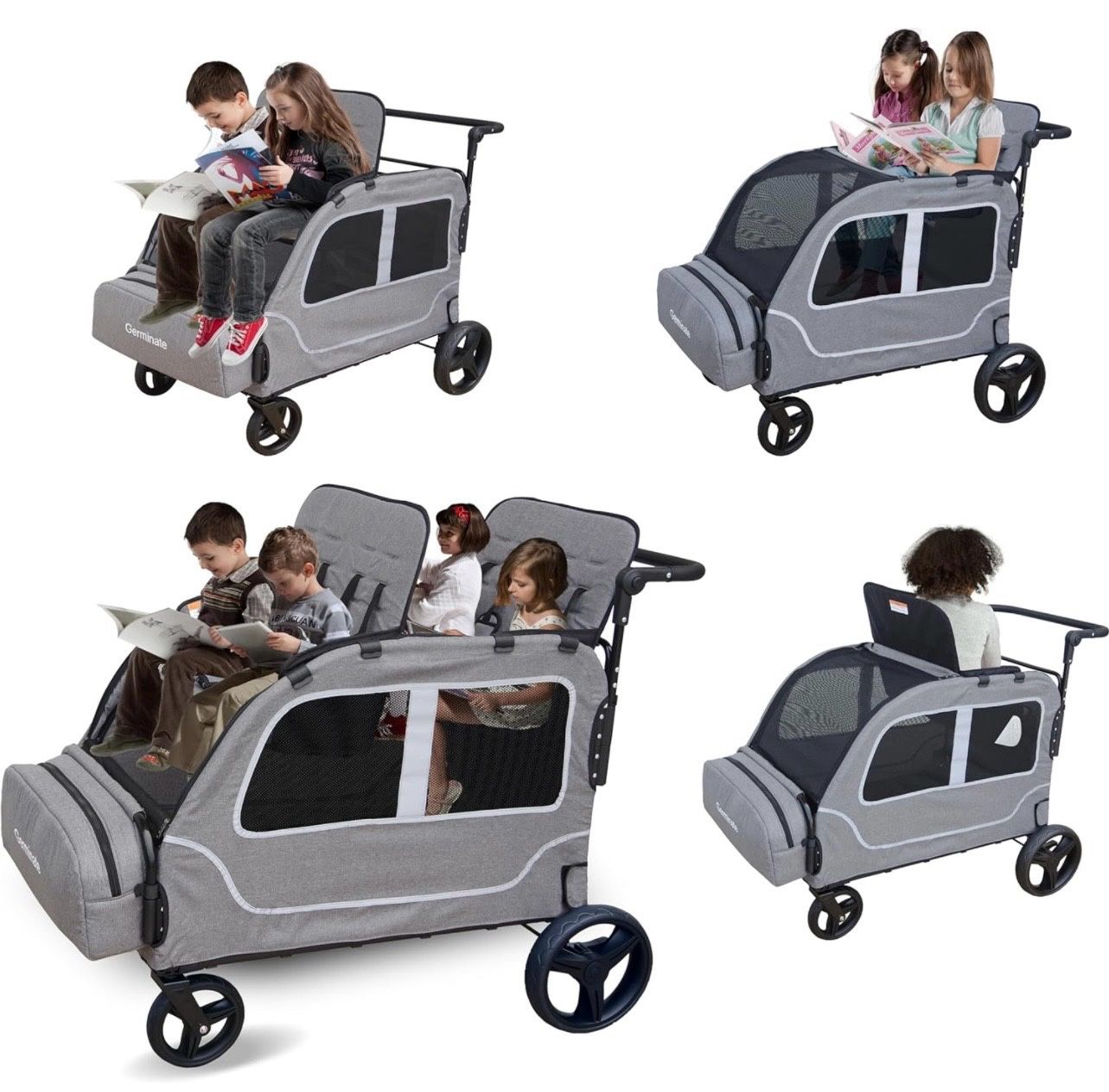 Stroller Wagon Four Seater for Kids Baby Toddler Passenger Travel Foldable Stroller