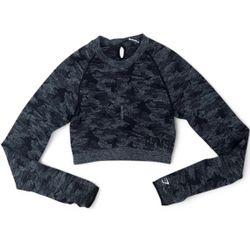 Gymshark adapt seamless gray camo long sleeve crop top