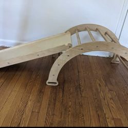 Large montessori Climbing Arch with Rock Wall Climbing Ramp / Slide plus cushion