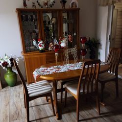 Benny and Linden Mid-century Modern Teak Dining Table and Hutch from Denmark