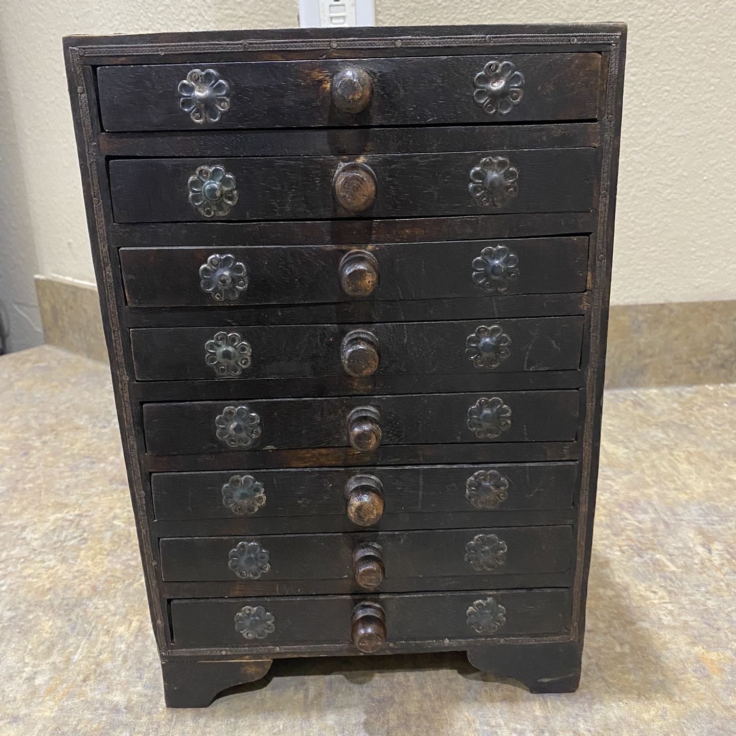 Rare Hindu 8 Drawer Cabinet / Vintage Wooden Chest / Jewelry Box/ Office Storage/ Asian Spice Cabinet/ Wood Organizer/