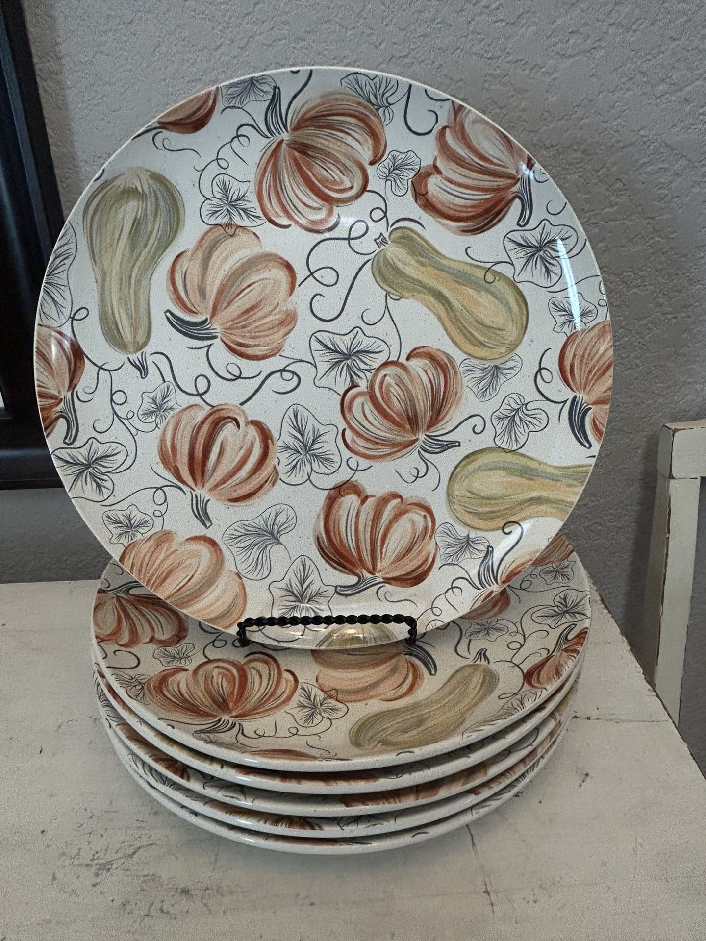 Set Of 6 Ceramic Pumpkin & Gourd Dinner Plates
