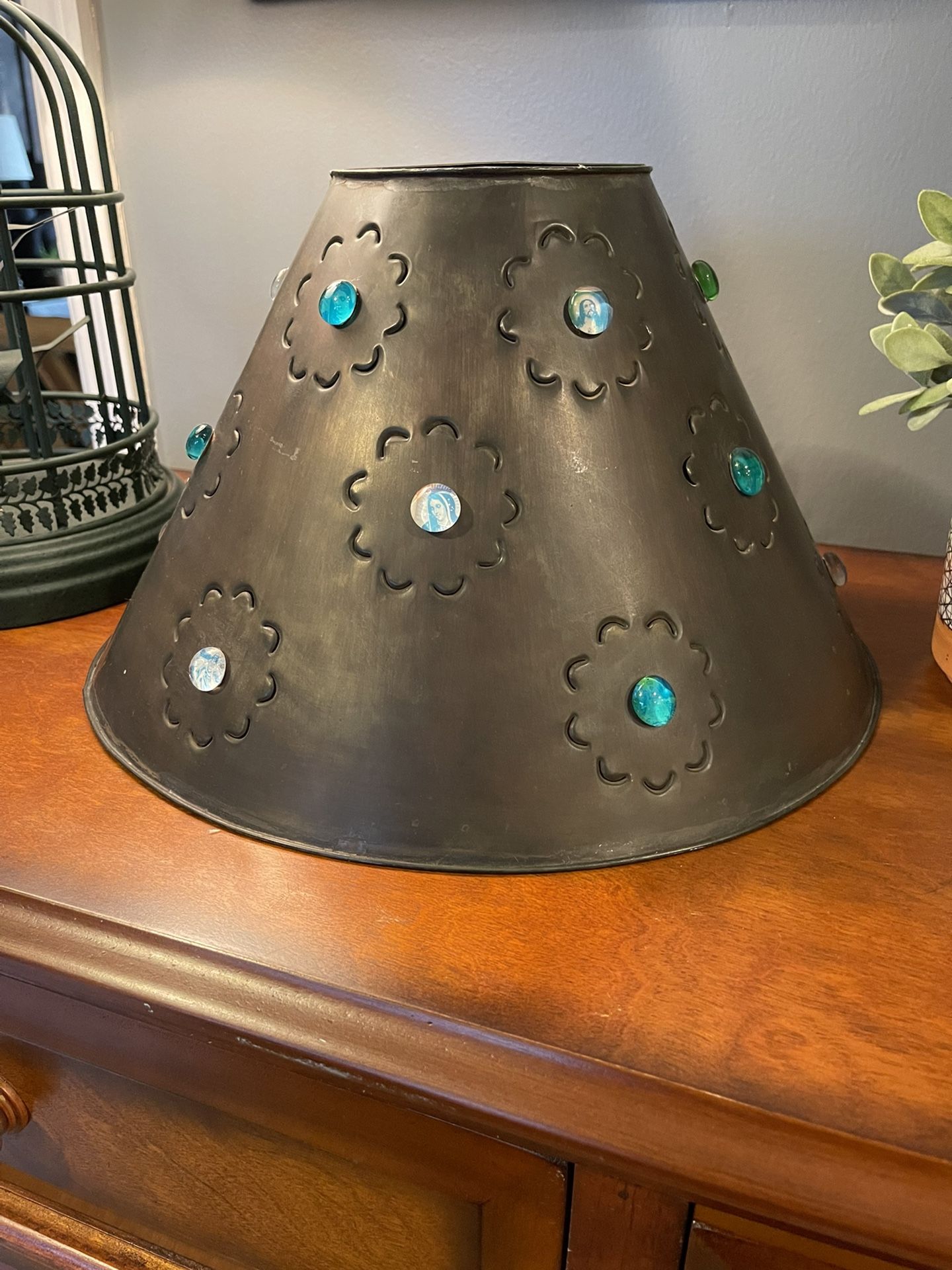 Vintage Punched Tin Lamp Shade With MARBLES Embedded  