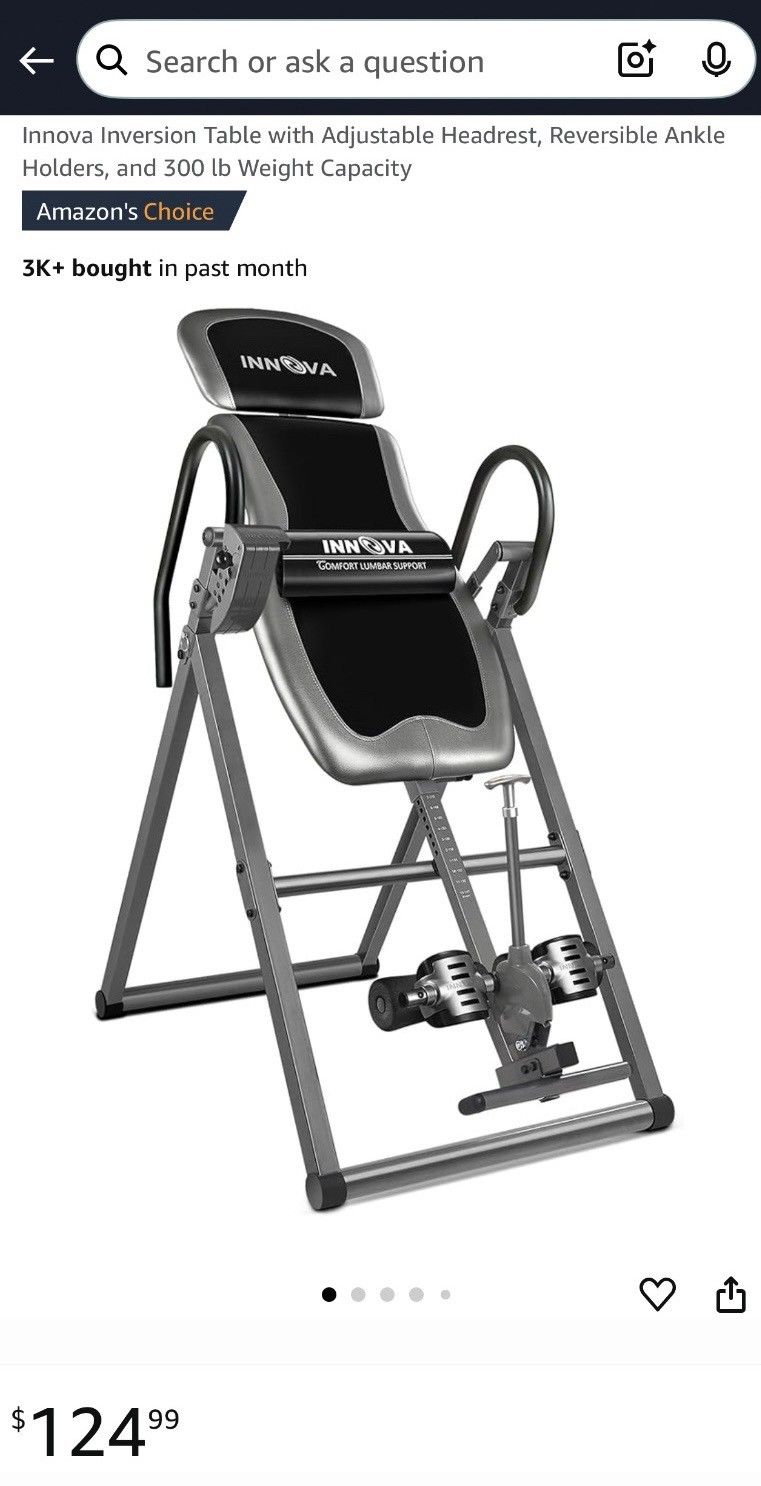 Innova Inversion Table with Adjustable Headrest, Reversible Ankle
Holders, and 300 lb Weight Capacity