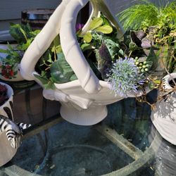 Ceramic Basket With Faux Greenery