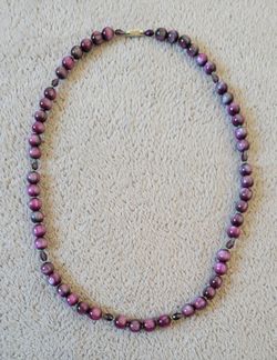 Handmade Necklace With Acrylic  Cat's Eye Purple Beads, 20 Inch. New.