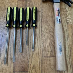 Stanley 5 Piece Screwdriver Set and Hickory Handle Steel Head Claw Hammer