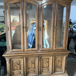 Antique China Cabinet With Table And 6 Chairs 