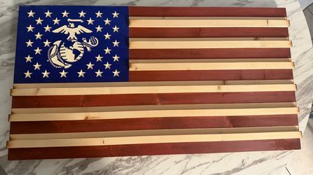 Handcrafted Wooden USMC American Flag Wall Decor – 6 x 9.75 Inches