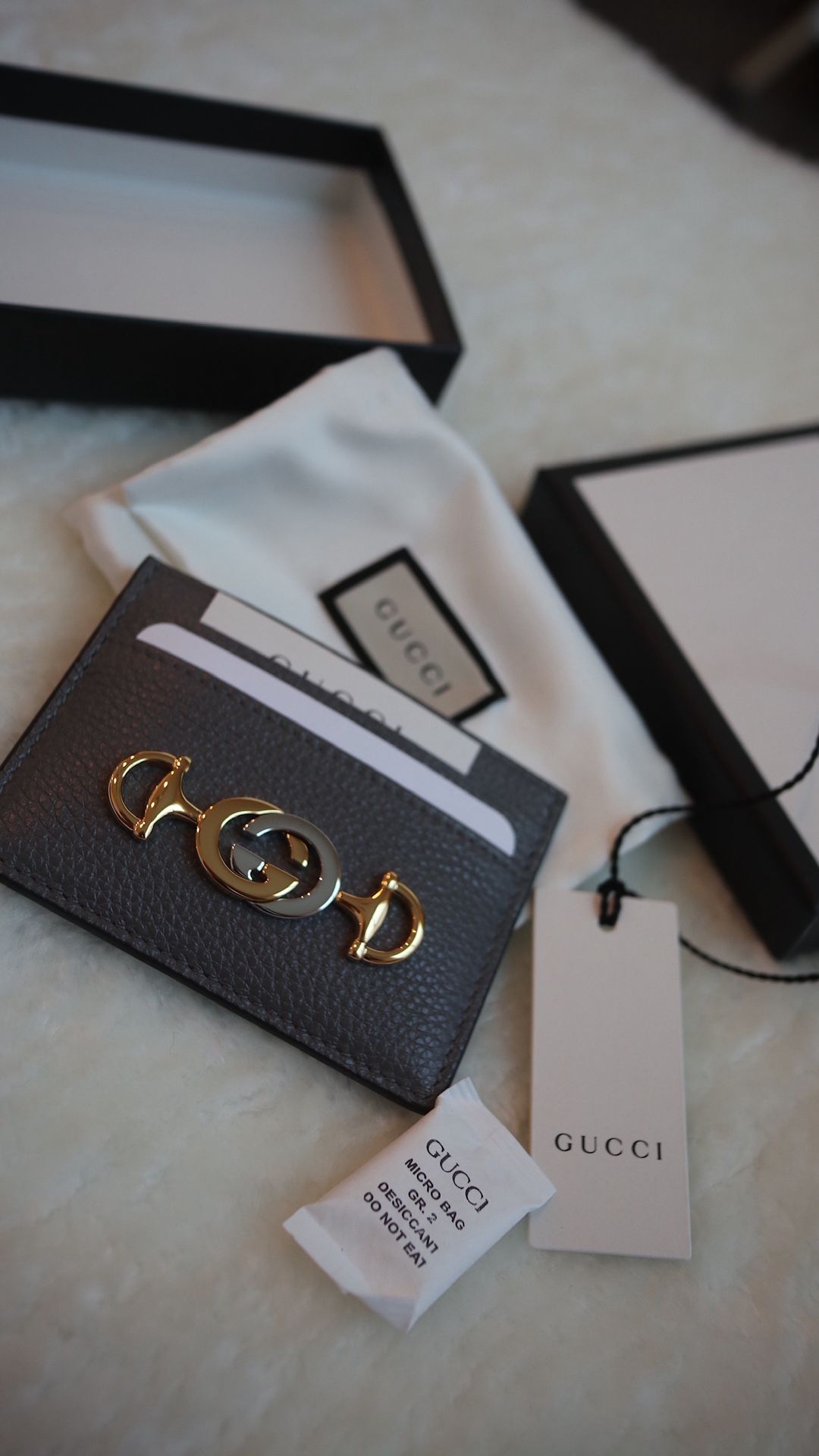 *NEW* Gucci - Card Case (Grey With Silver & Gold Hardware Logo)