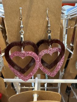 Double Hearts Interlocking Acrylic Earrings Handmade 