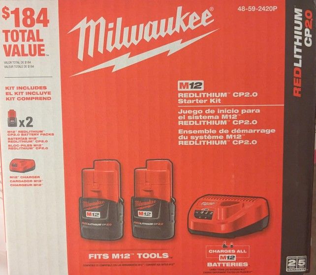 Milwaukee M12 2.0Ah Battery 2-Pack & Charger Kit - NEW SEALED