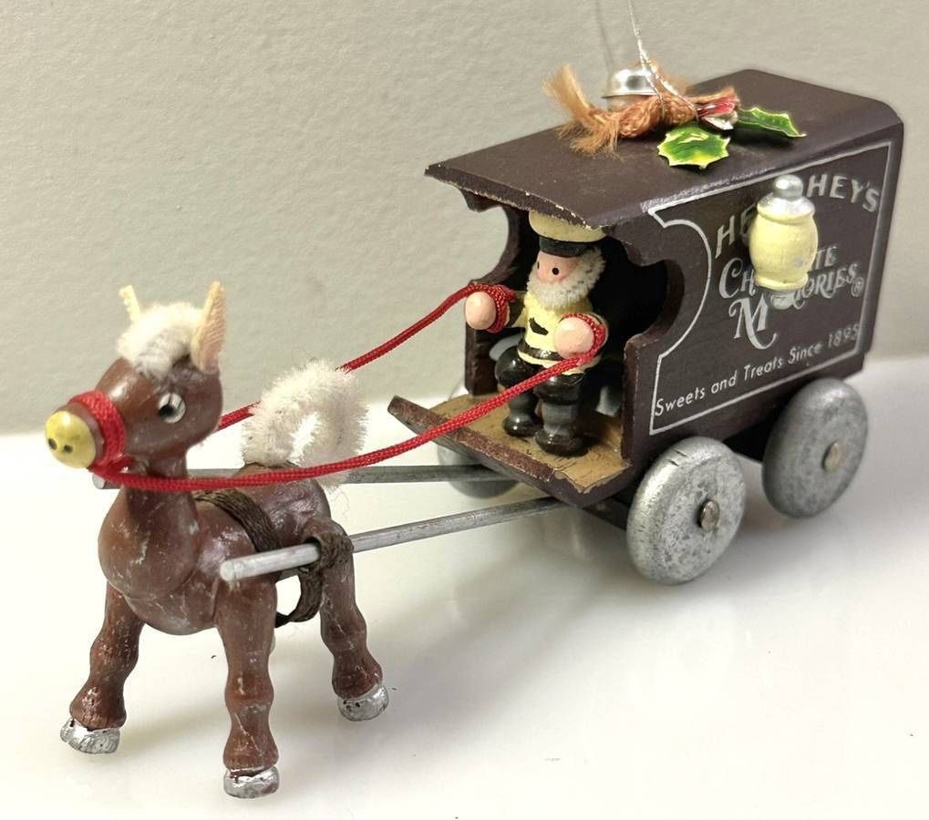 Vtg 1983 Wood Hersheys Chocolate Memories Carriage Christmas Ornament Horse Drawn Cart