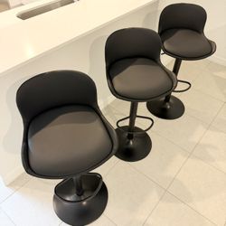 Brand New - 3 Black Bar Stools - Adjustable Height - Modern Swivel Chairs