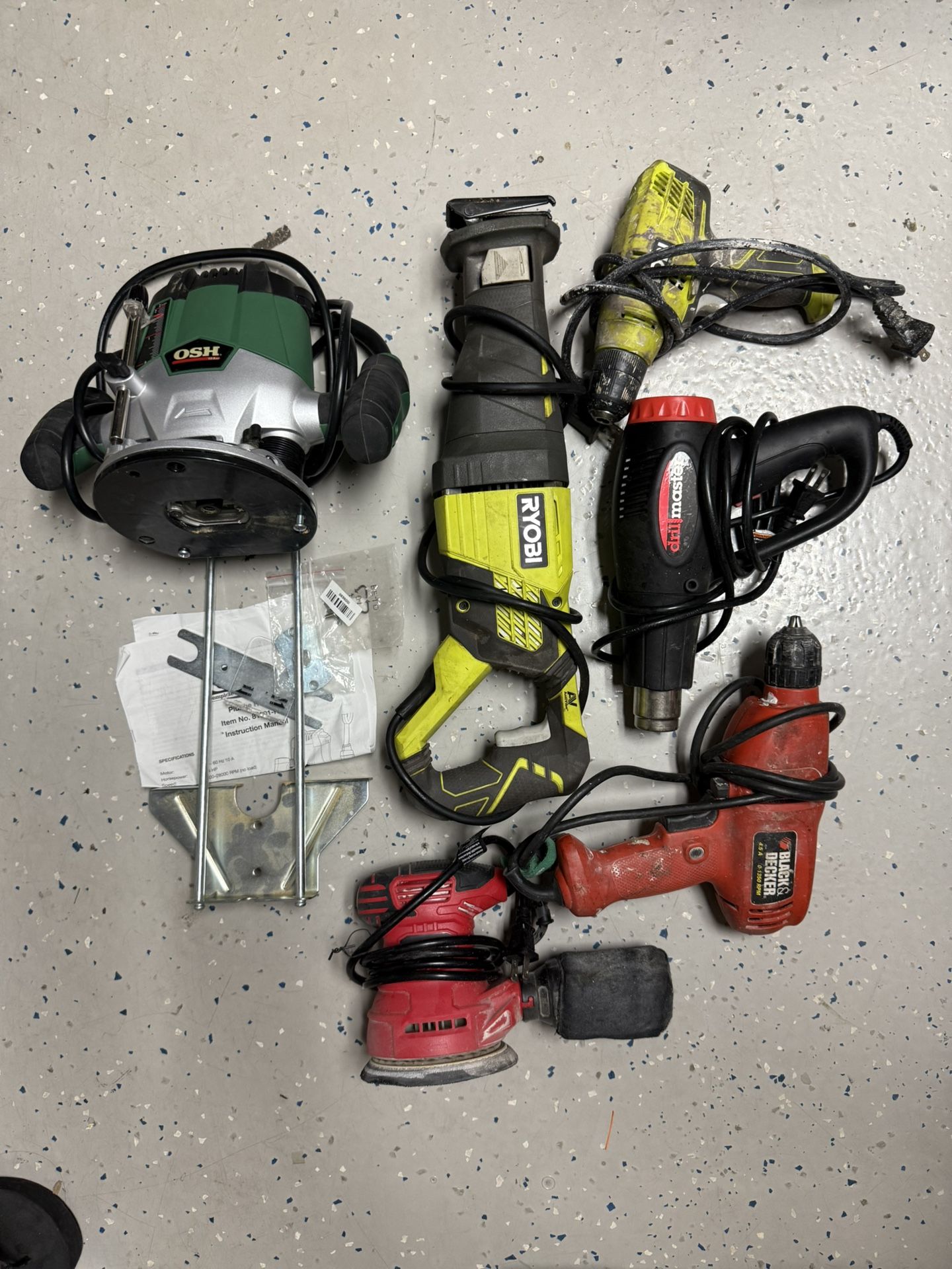 Power Tools- Ryobi Drill Sander Sawsaw Router