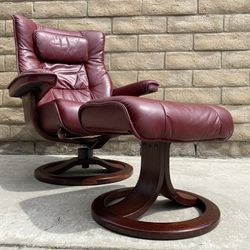 Scandinavian Leather Lounge Chair With Ottoman 