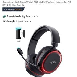 Wireless Gaming Headset, 7.1 Surround Sound, 2.4Ghz USB Gaming Headphones with Bluetooth 5.4, 100H Battery, ENC Noise Canceling Mic, 3.5mm Wired, RGB 