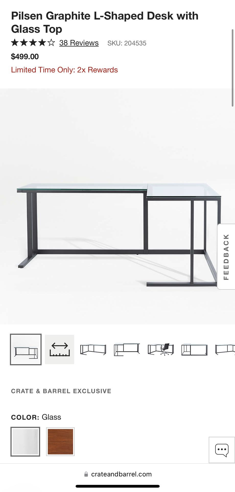 L-Shaped Glass Desk (Crate & Barrel Pilsen Desk)