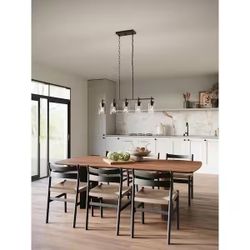 34 in. Matte Black 5-Light Kitchen Island Chandelier – Modern Linear Dining Light Fixture