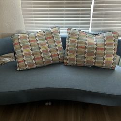 Retro “ish” Blue Couch And Pillows *like new” Purchased 6/25