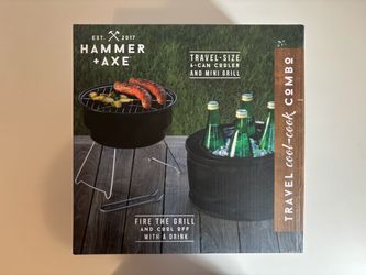 Hammer + Axe Travel Size 6 Can Cooler Tote and Mini Charcoal Grill