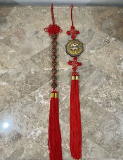 Set of 2 Chinese Feng Shui Beautiful Red Knot Resin Wall Hangings