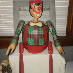 VINTAGE CARVED WOOD  Pinocchio 1950s vintage, "19"-"20" , Disney,  antique 