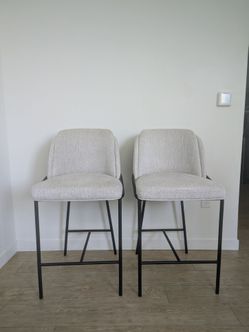 Set (2) of Light Gray Upholstered Counter Height Bar Stool Chairs