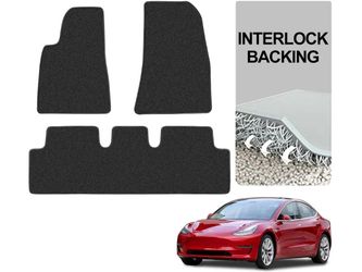 Tesla Model 3 Rubber Floor Mats All Weather Interlock Backing Custom Fit Heavy Duty Liners All Season 2017-2022 