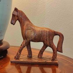 Hand Carved Wood Horse Sculpture