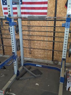 Half cage pull ups, bar dips squat rack