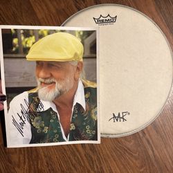 Mick Fleetwood Autographed Photo & Genuine Drum Cover