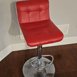 Red Faux Leather Adjustable Barstool