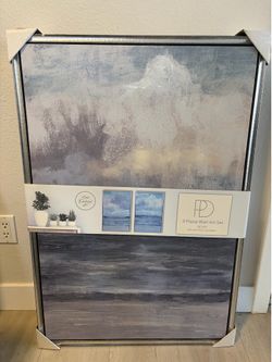 2-Piece Framed Abstract Coastal Wall Art – 24” x 36” Each