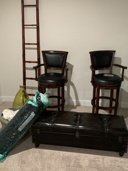 Wood And Leather Bar Stools