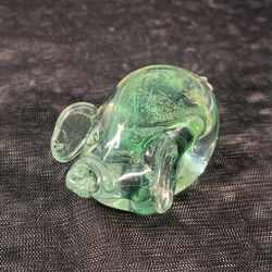 Vintage Pig Paperweight Kerry Art Glass Green Swirl Handmade Ireland 