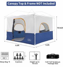 Camping Inner Tent for Pop Up Canopy, Converts 10'x10' Straight Leg Canopy into Camping Tent–Fully Vented Roof(Top & Frame NOT Included) (Navy Blue, C