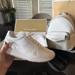 Michael Kors Andi Trainer Sneakers Optic And  Backpack