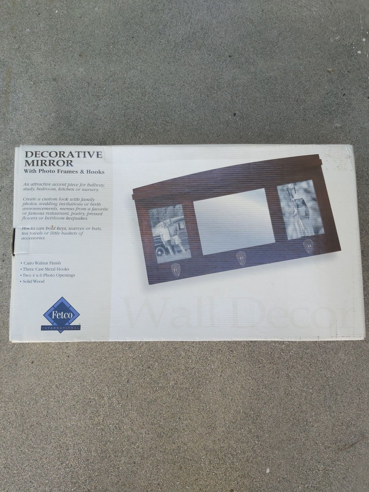 Decorative mirror and photo frame with 3 hooks