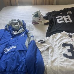 2 Jersey Raiders And Doggers Jacket And Jordan Schoes 